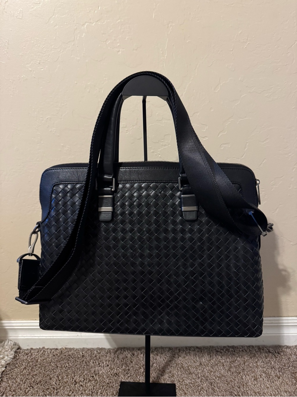 Bottega Black Woven Leather Briefcase